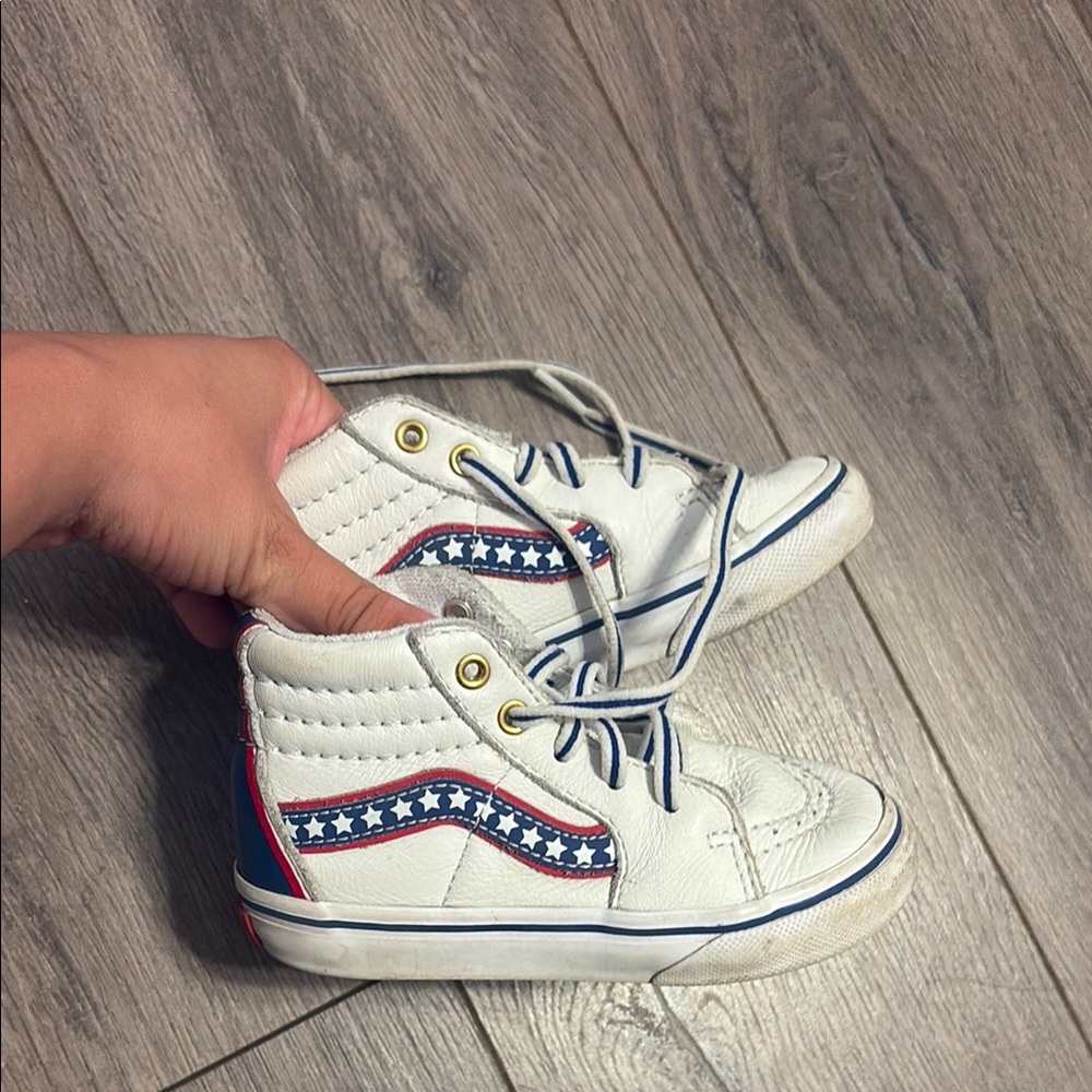Vans White and Blue Canvas Sneakers Classic High-Top Design